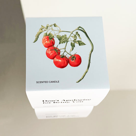 Top view of tomato plant illustration on Unundone’s “Don’t Apologise for Being You” candle box.